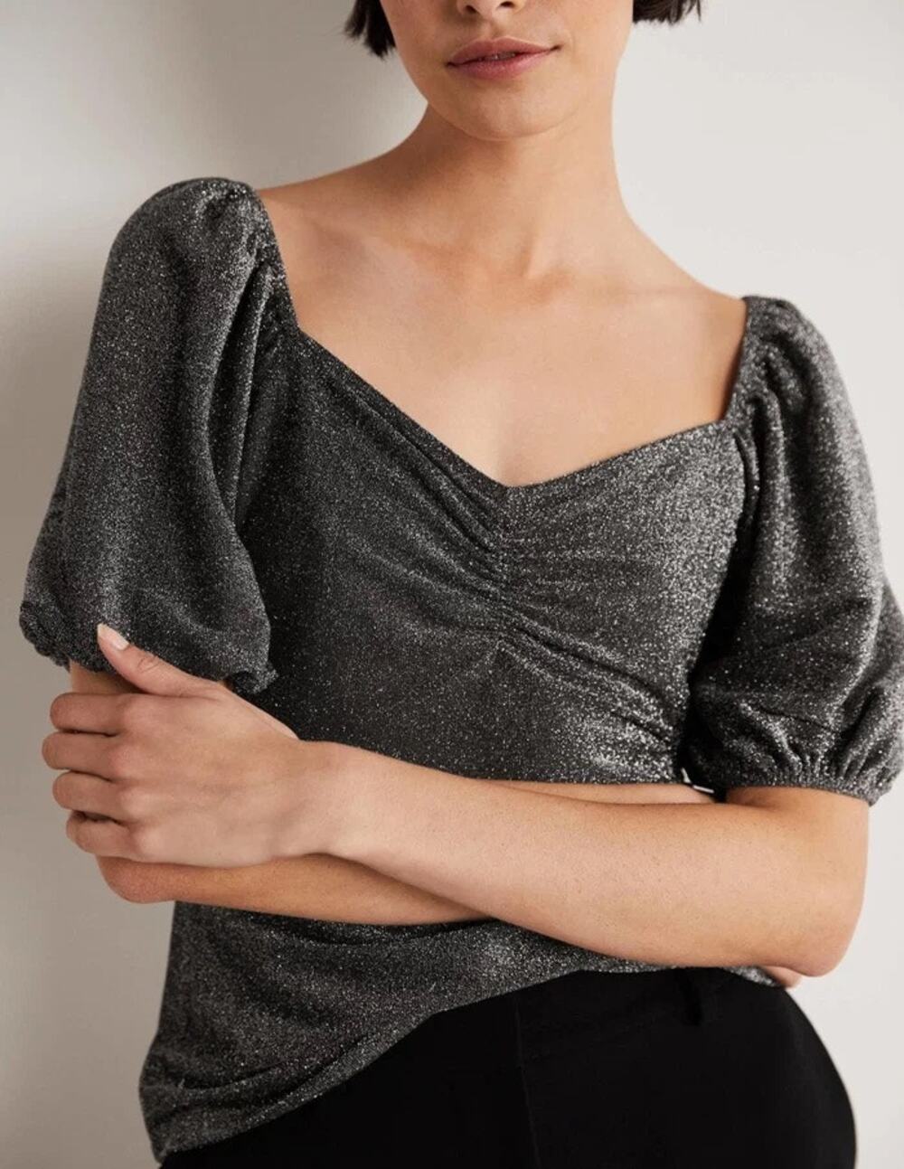 Boden Ruched Glitter Top Size US 8